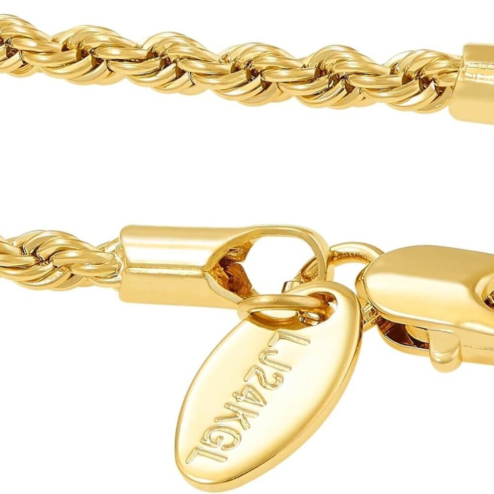 Womens Gold Anklet 2mm Rope Chain Ankle Bracelet 24k Real Gold Plated - Picture 6 of 8